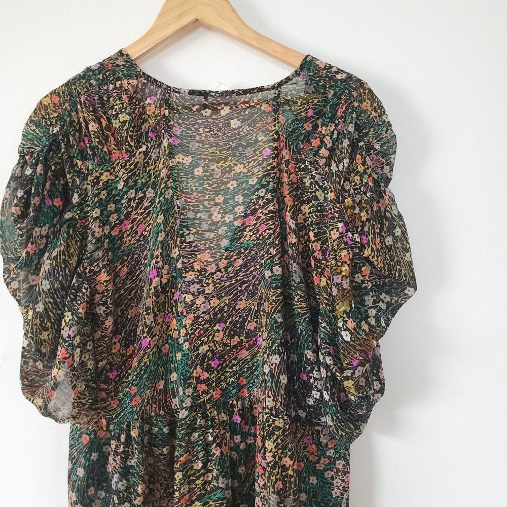 Akimi Kin Anthropologie Sheer Floral Dress NWT Large Black - Picture 4 of 8